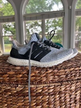 Adidas Ultra Boost Grey Knit Running Shoes with Black Cage  women’s size 10